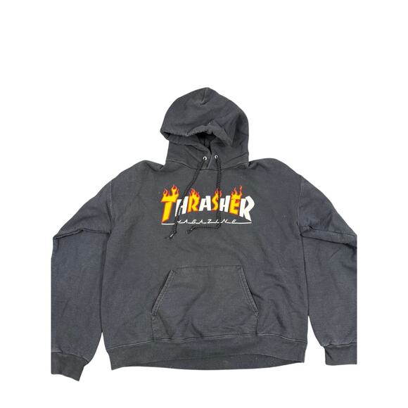 Thrasher Flame Logo Hoodie Black Men’s Medium Skateboard Sweatshirt San Fran - Picture 1 of 6